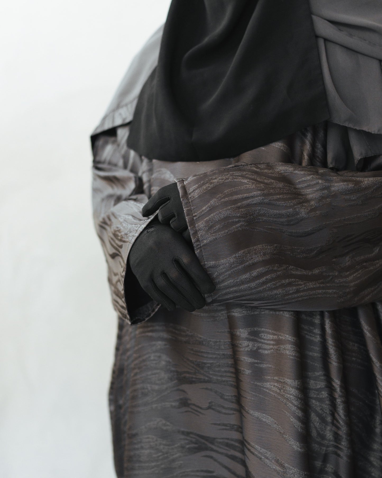 Stale grey butterfly style all embroidered abaya