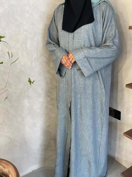 Cadet blue linen cuff abaya