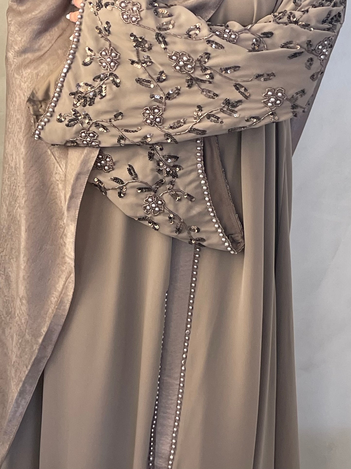 Mocha Hidcote Embroidery Open Abaya