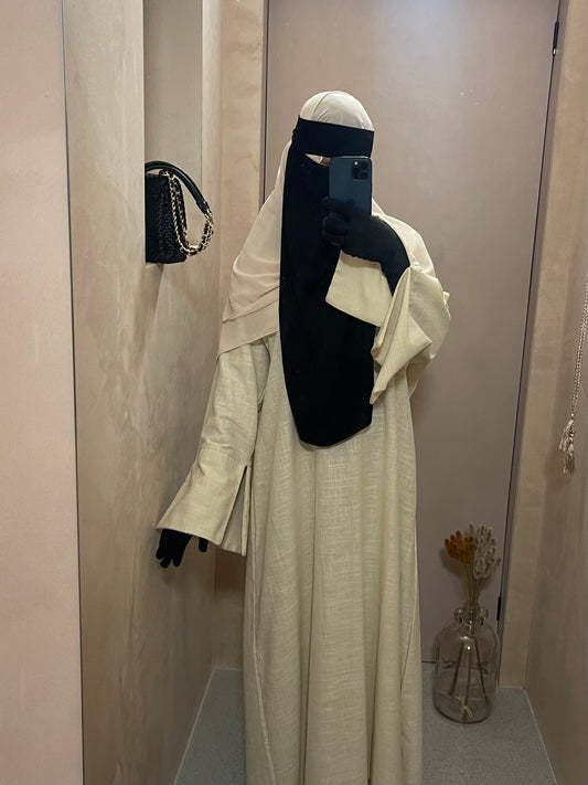 Cream double split cuff closed abaya 2 piece set