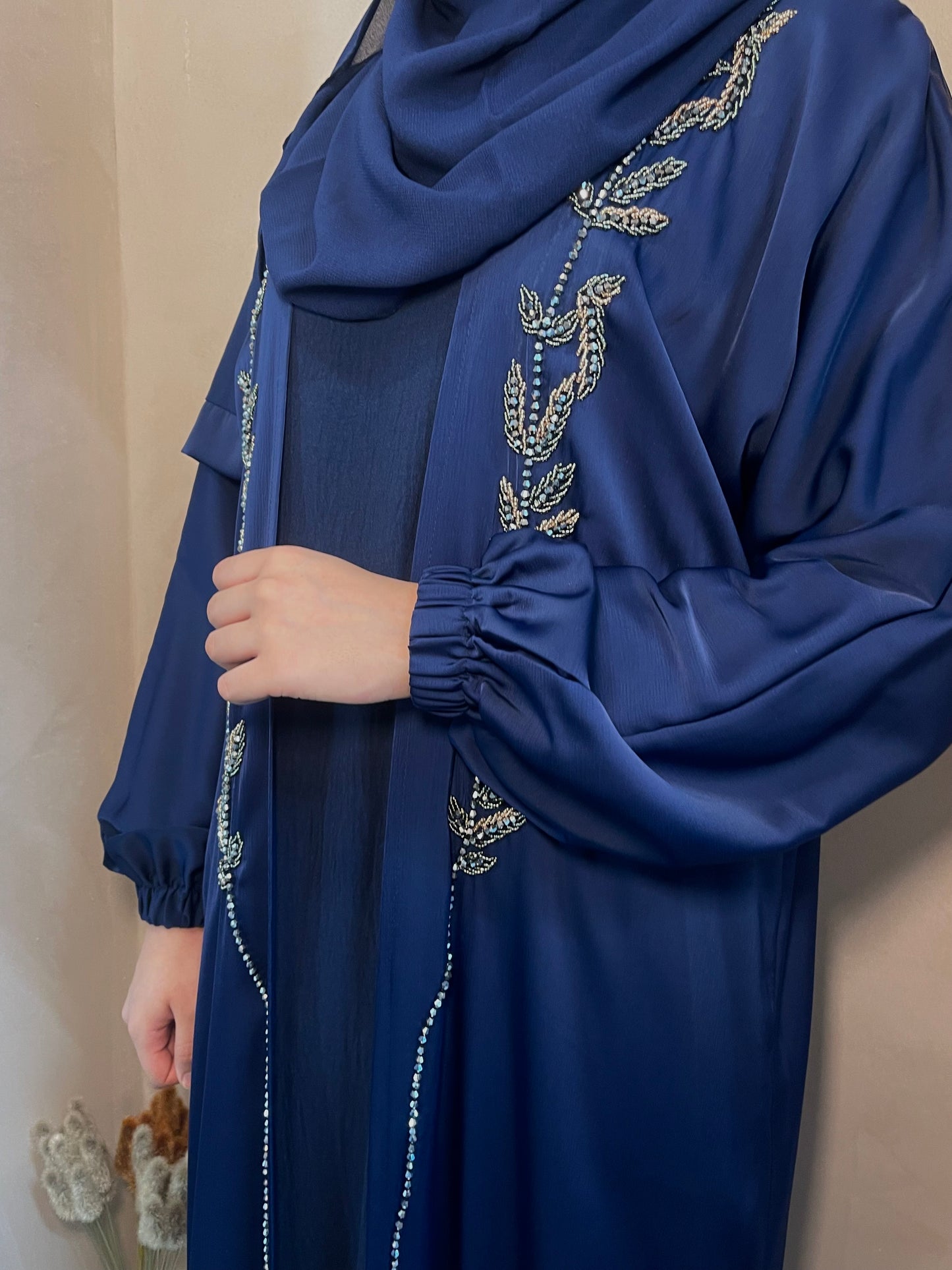 Royal Blue open abaya set