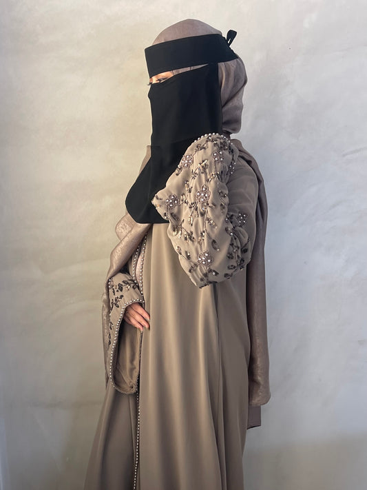 Mocha Hidcote Embroidery Open Abaya