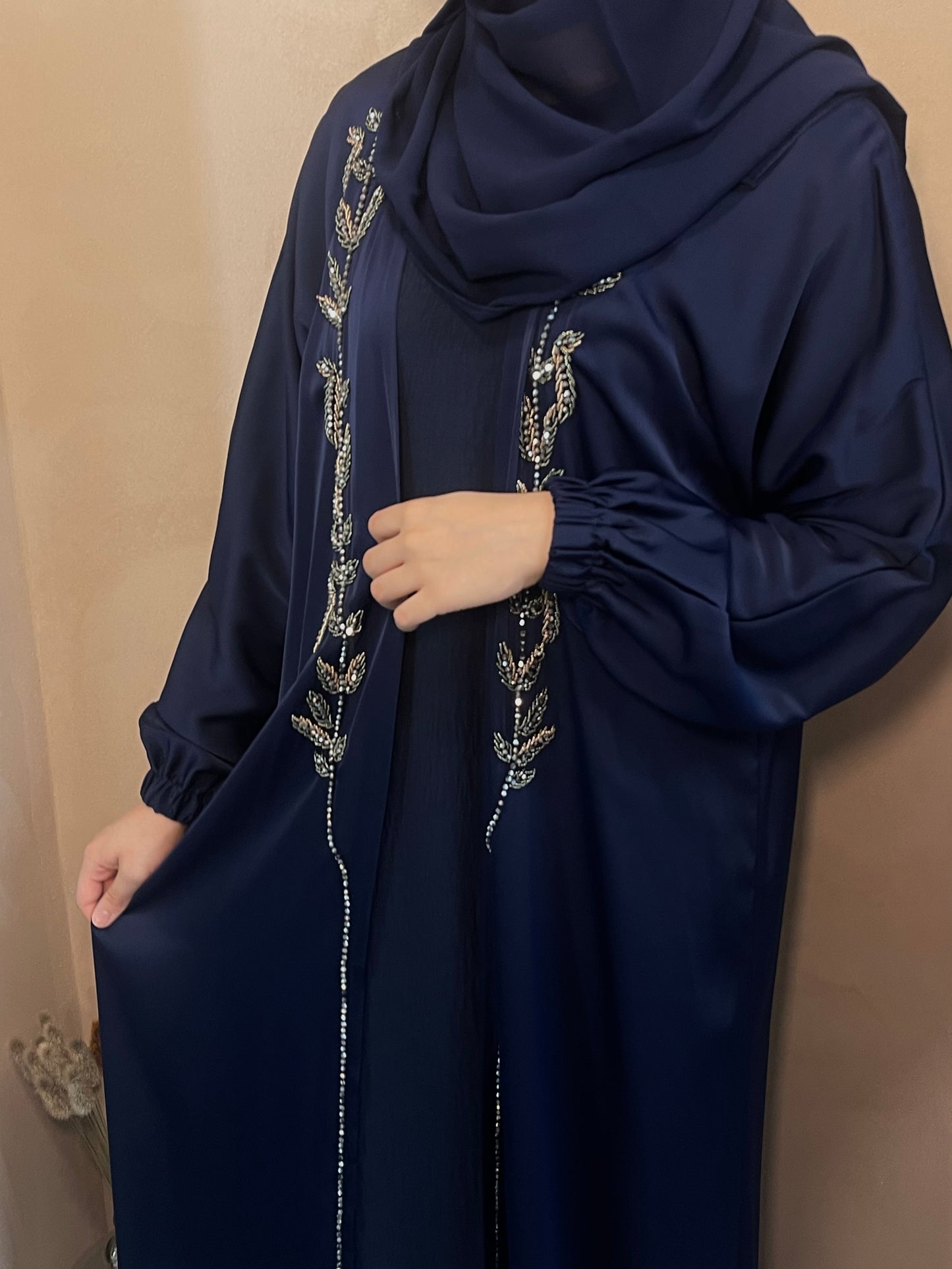 Royal Blue open abaya set