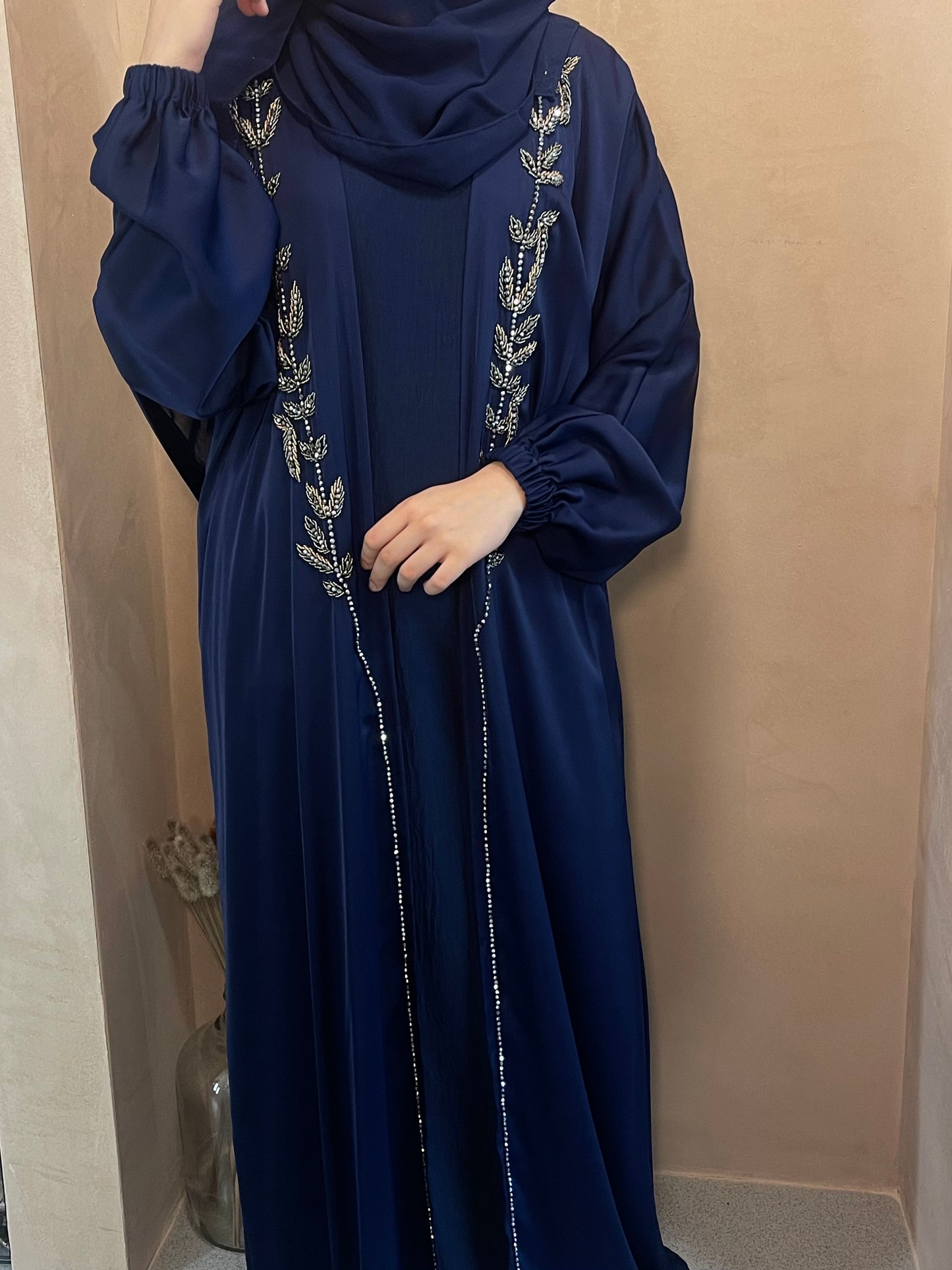 Royal Blue open abaya set