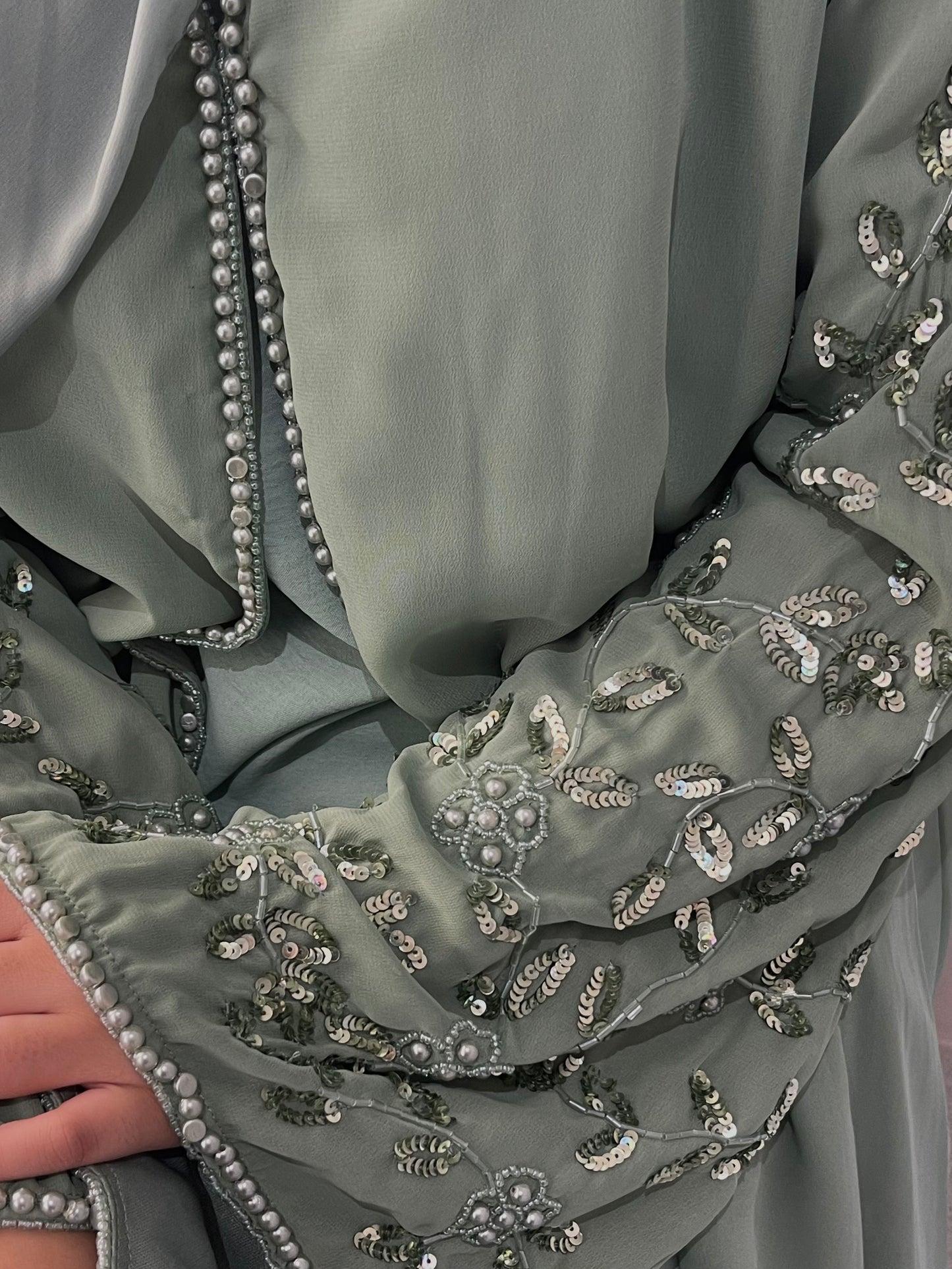 Mint Hedicote Embroidery Open Abaya